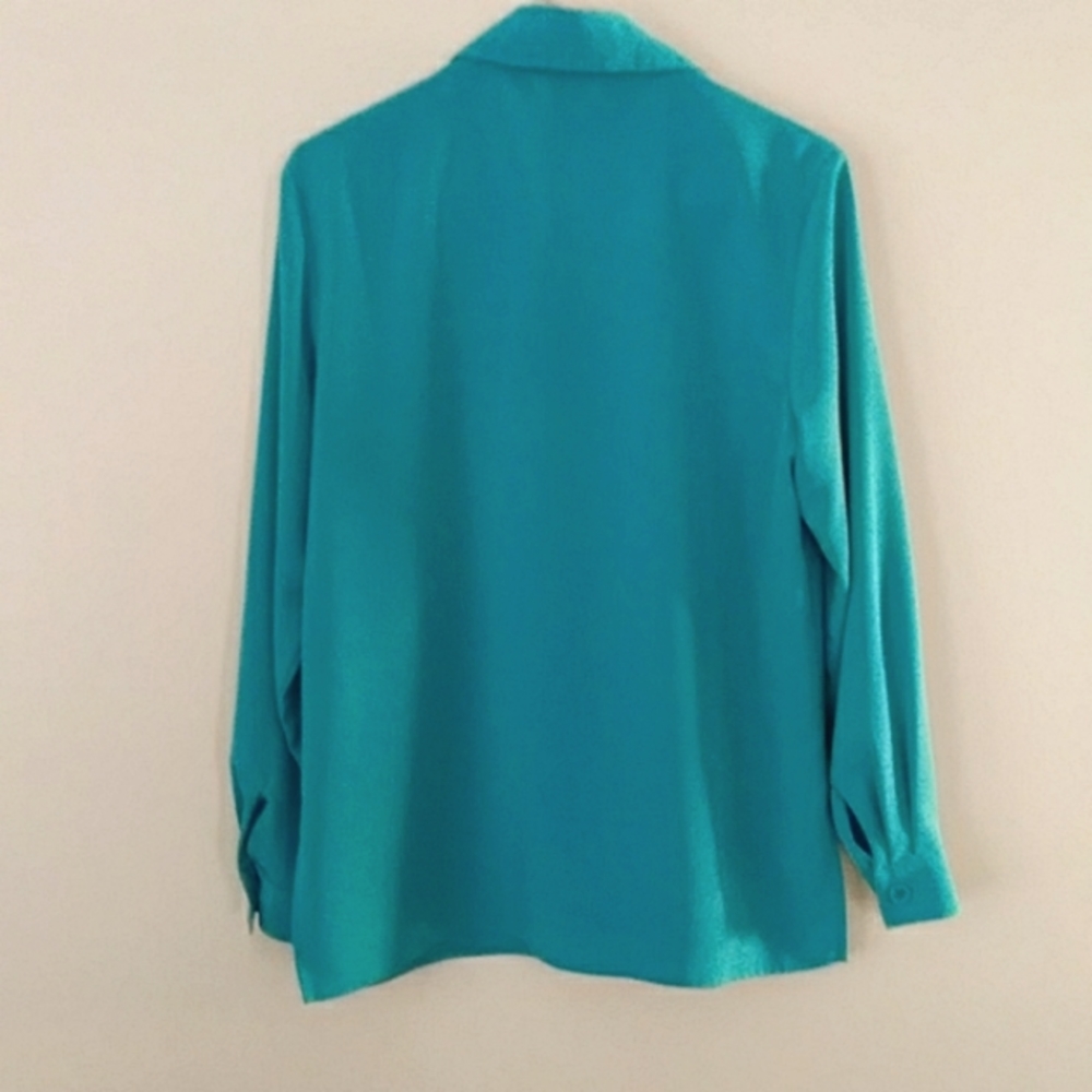 Appleseed's Petite Button Down Blouse Shirt 6 Petite Green - Picture 6 of 13